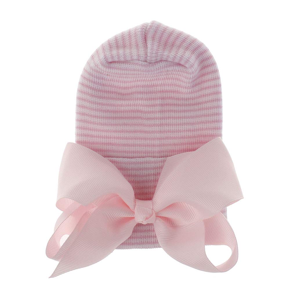 Adeimoo Newborn Hospital Hat Baby Girls Hat Cap With Bow Soft Cute Infant Knot Nursery Beanie (4 Pack Ribbon Bow / 0-3 Month)