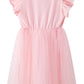 Lyxiof Girls Tutu Dress Casual Tulle Summer Solid Color Ruffle Sleeve Dress Pink 130Cm