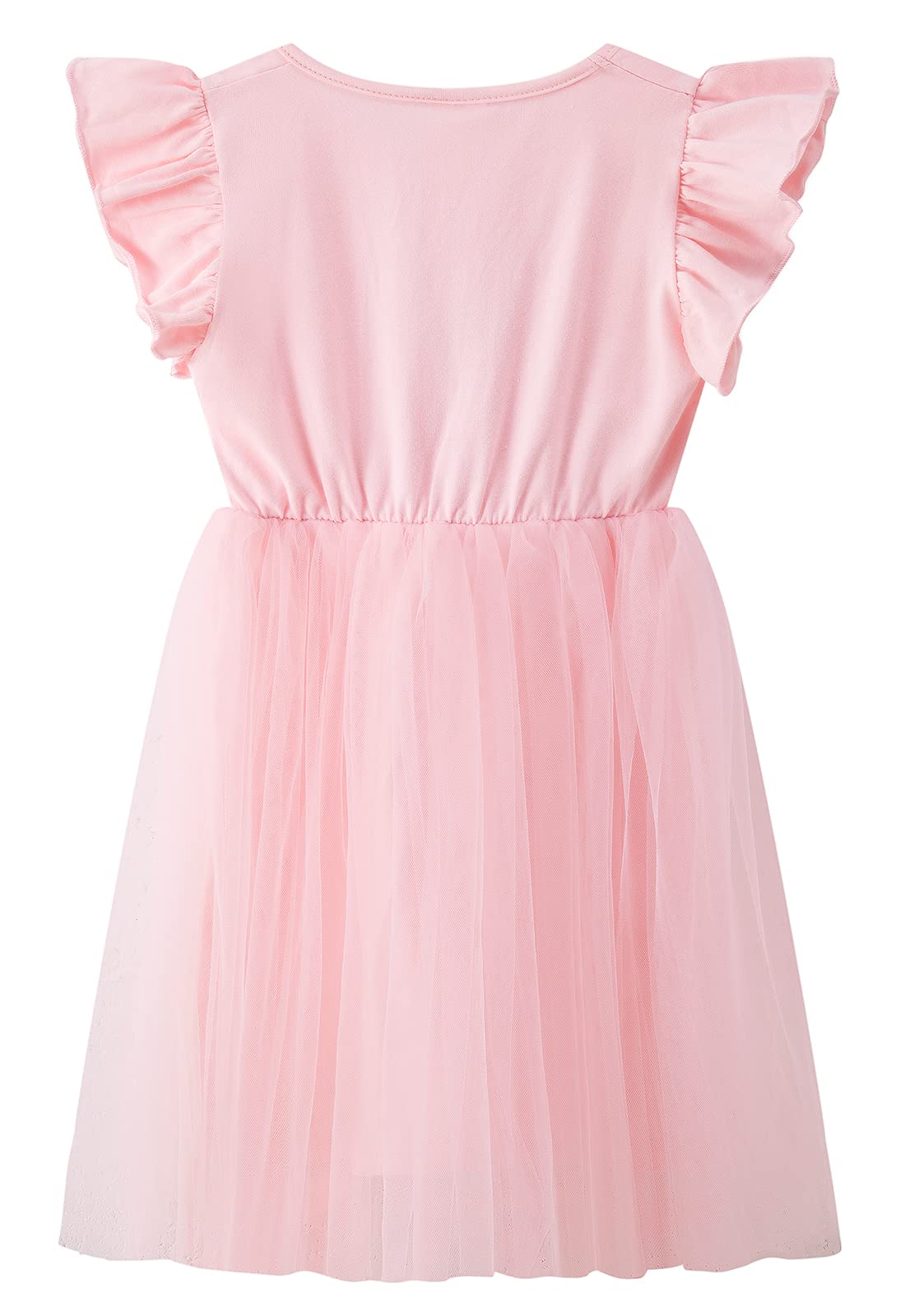 Lyxiof Girls Tutu Dress Casual Tulle Summer Solid Color Ruffle Sleeve Dress Pink 130Cm