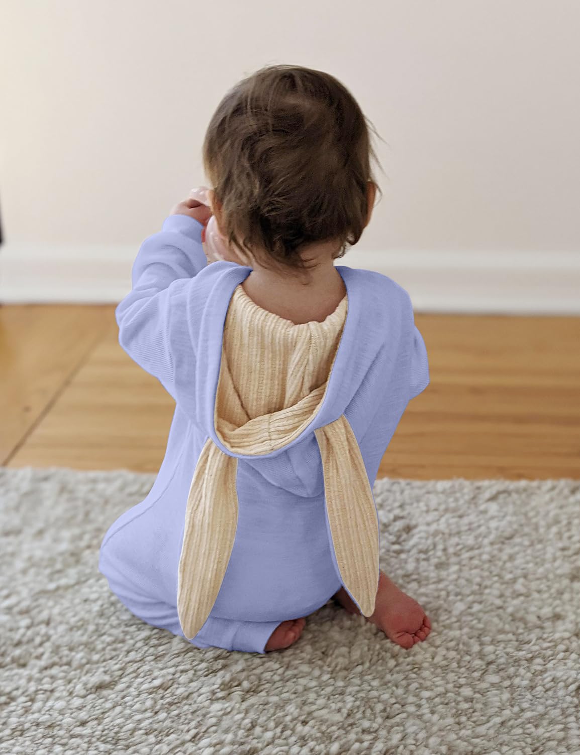 Agqt Baby Boys First Easter Outfit Halloween Bunny Costume Bunny Ear One Piece Romper Bodysuits Hoodie Outfit Light Blue Size 12