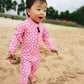 Wevswe Baby Toddler Sun Protection Rash Guard Pink Heart One Piece Girls Swimsuit Crotch Zipper For Easy Diaper Changes 18-24M