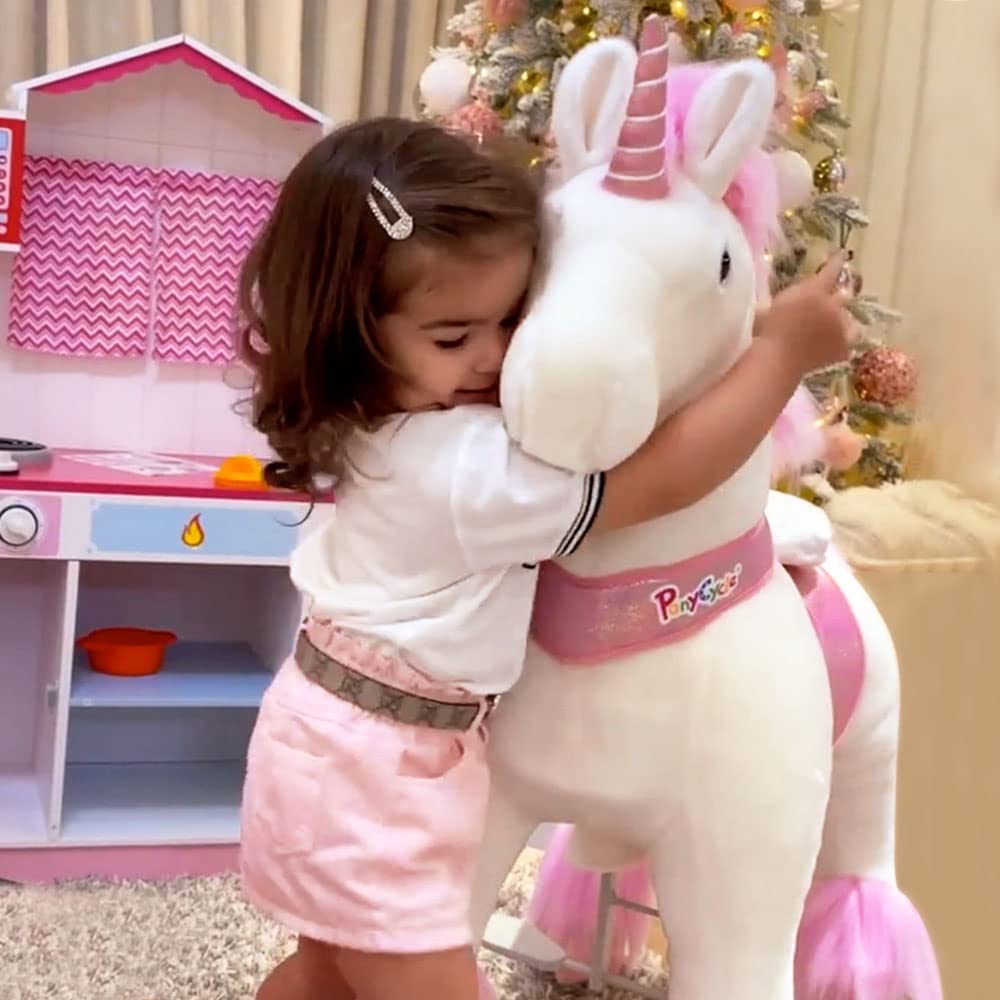 PonyCycle Official Classic U Series Ride on Horse Toy Plush Walking Animal Pink Unicorn Size 4 for Age 4-9 Ux402