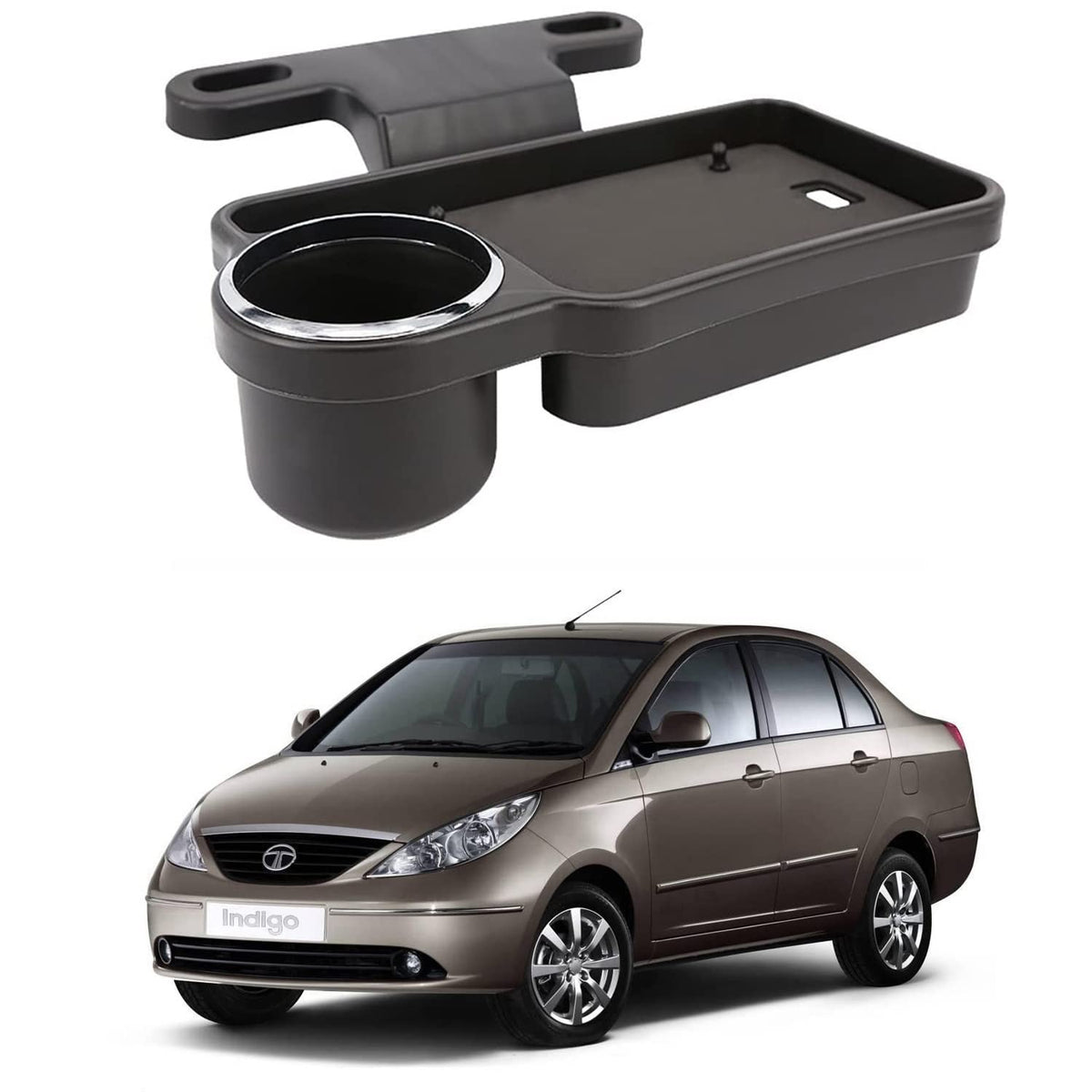 Oshotto (FT04) Foldable Car Auto Headrest Rear Back Seat Table Drink Food Cup Tray Holder Compatible with Tata Indigo  Black