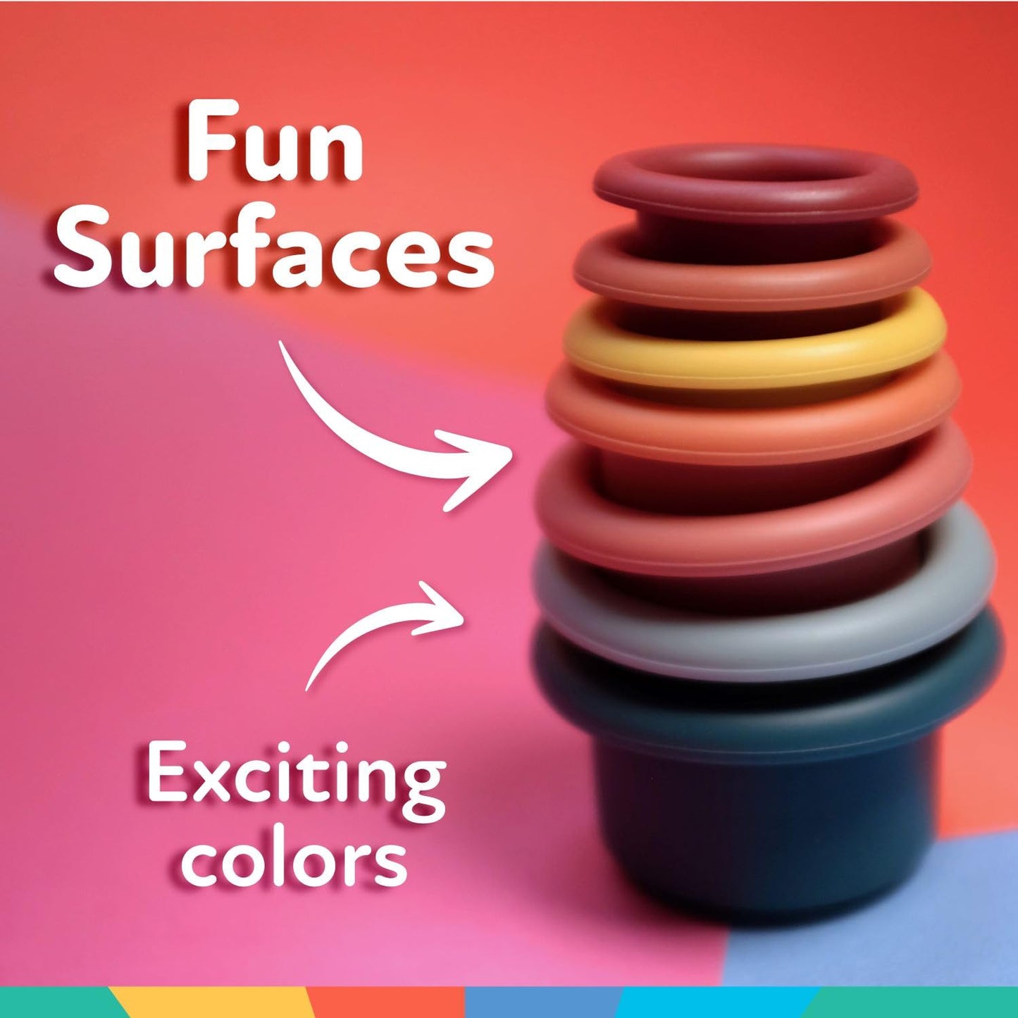 Nuby Stacking Soft Silicone Cups Interactive Toy, Promotes Coordination, Seven Piece (Colors May Vary)