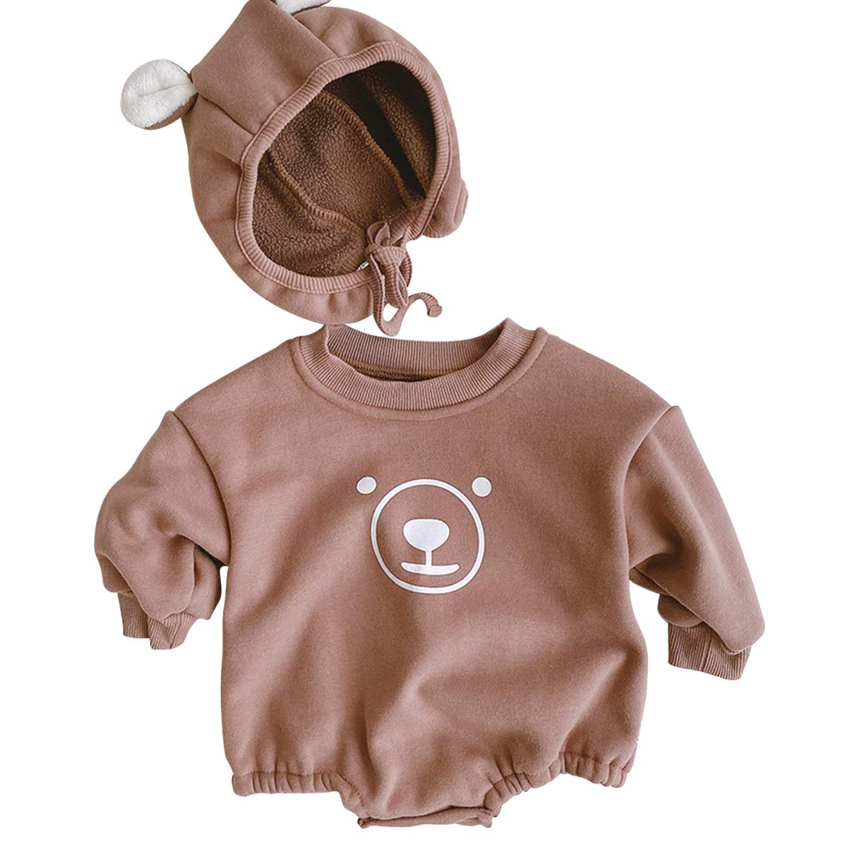 Famuka Baby Boy/Girl Sweatshirt Romper Long Sleeve Bear Bodysuit (Coff – Cutebab WBBAPB08K76259K