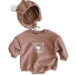 Famuka Baby Boy/Girl Sweatshirt Romper Long Sleeve Bear Bodysuit (Coffee, 6-9 Months)