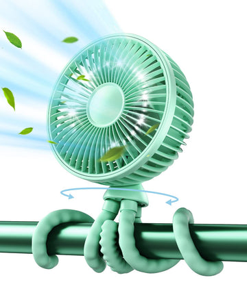 Gaiatop Baby Stroller Fan, 4000Mah Oscillating Mini Portable Fan With Light, 4 Speeds Battery Operated Small Handheld Desk Fan,