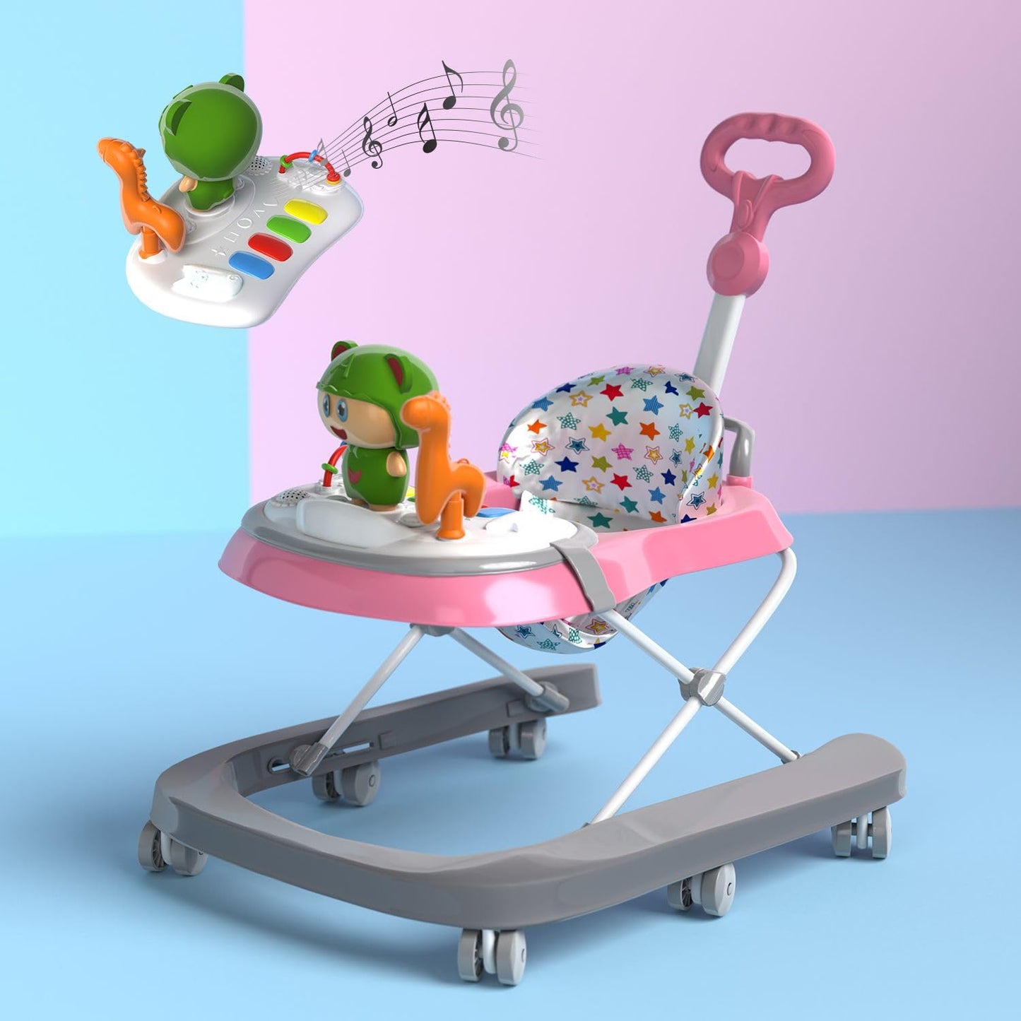 Lifelong Cuppy Baby Walker 3 In 1 For 624 M | Stride Walker | 3 Height Adjustable Design With Parental Handle, Detachable Music