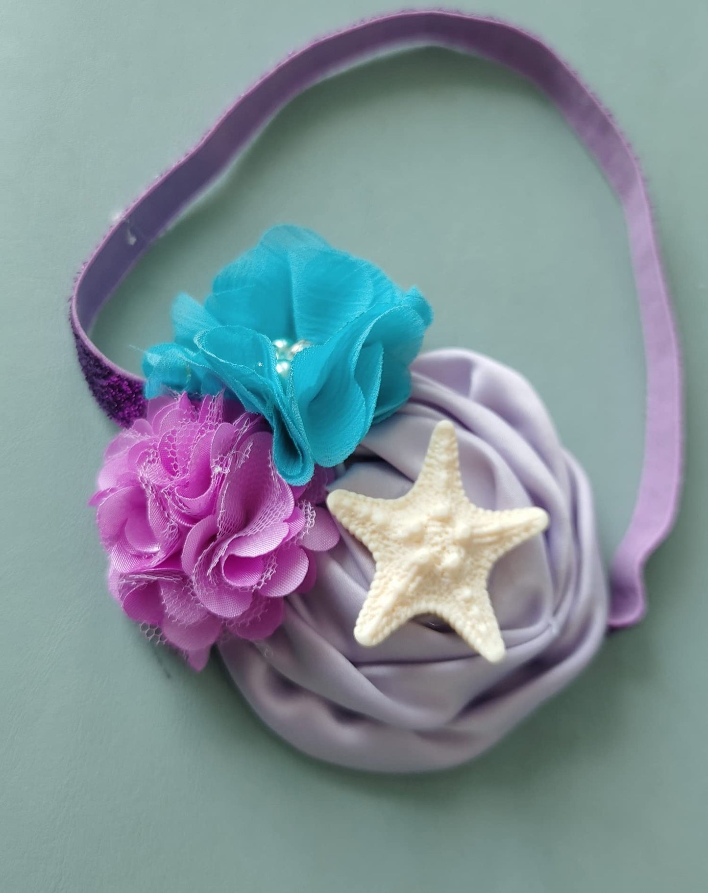 Justmydress Starfish Bow Headband Hair Clips Pin Hair Bow Band Baby Girls Mermaid Headband Jbc27 (-Purple Flower)