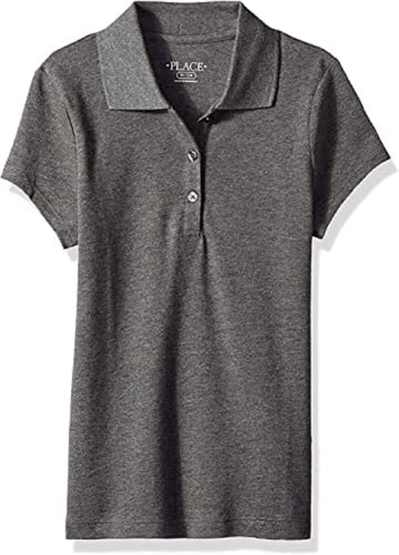 The Children'S Place Girls' Short Sleeve Pique Polo, Dk Heather Gray Single, S (5/6)