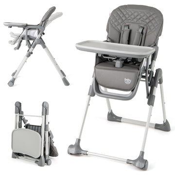 Baby Joy Foldable High Chair For Babies And Toddlers, Portable Adjustable Highchair With Footrest, Detachable Tray, Easy To Clea