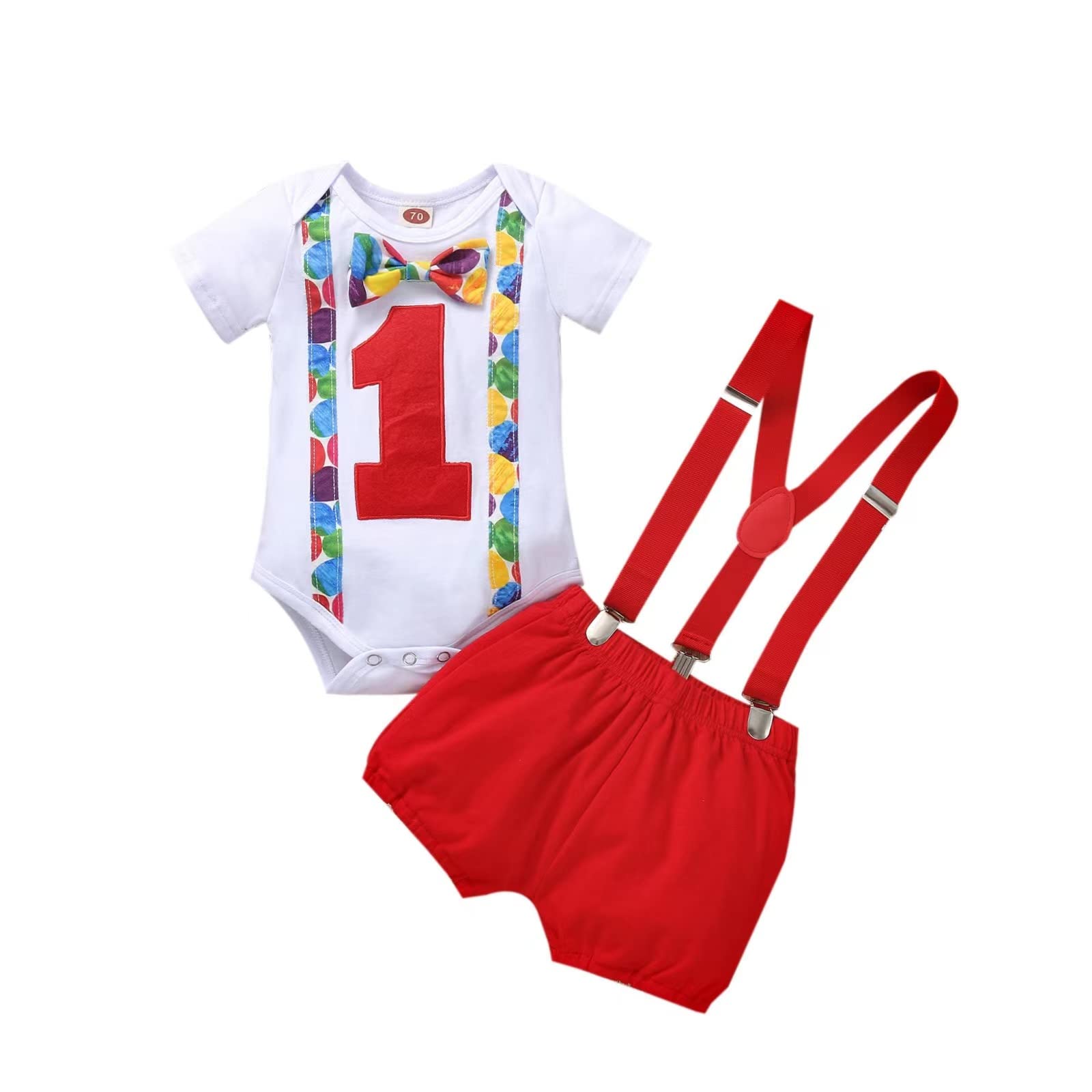 Vivifayee Baby Boy One 1St Birthday Outfits First Christmas Clothes Short Sleeve Bow Tie Romper Shorts Set Suspenders 3Pcs