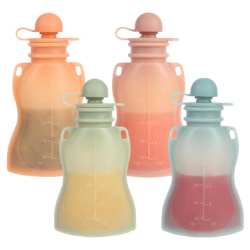 Eascrozn Reusable Baby Food Pouches With Straws, 4 Pack Refillable Silicone Squeezable Pouch For Kids Toddlers, Bpa Free, Baby F