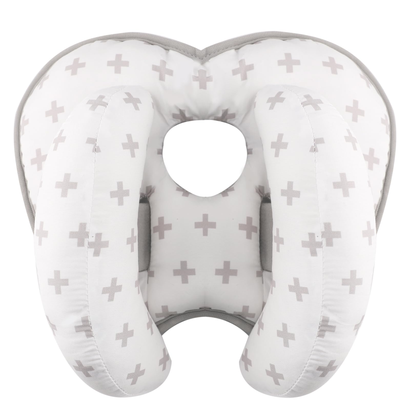 KAKIBLIN 2 in 1 Baby Head Pillow with Banana Neck Pillow for 3 Months to 1 Years Baby Travel Pillow for Stroller or Bed,Grey Cro