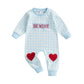 Baby Boy Valentines Day Outfit Be Mine Heart Romper Gingham Long Sleeve Jumpsuit Newborn Clothes (Blue Be Mine B, 3-6 Months)