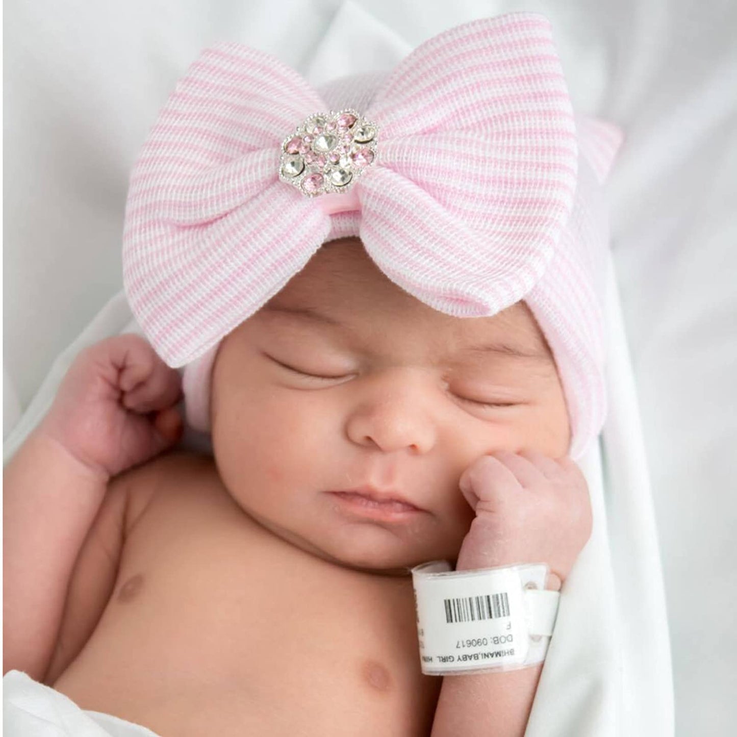 Bqubo Newborn Baby Caps Mittens For Baby Girls Set Hospital Hat Beanie Infant Hats With Bow Baby Scratch Mitten Gloves