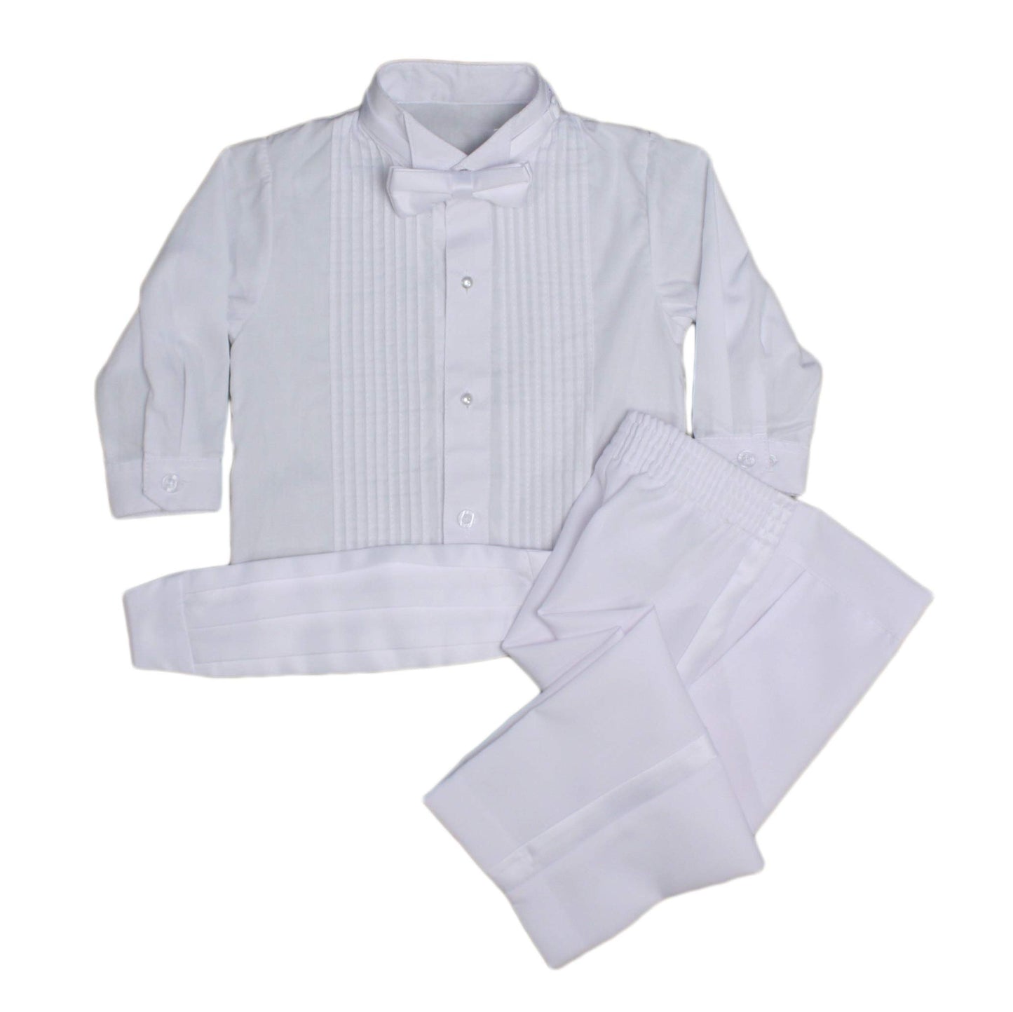 Baby Boys Formal White Poly Cotton 5 Piece Classic Tux Set With Tail - 6M