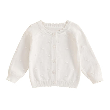 Infant Baby Girl Cardigan Sweater Long Sleeve Button Up Knit Sweatshirt Jacket Toddler Baby Girl Fall Outfits (White, 6-9 Months