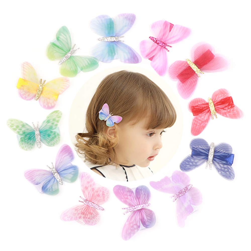 24 Pcs Baby Girls Hair Clips Butterfly Alligator Hair Clips Chiffon Hair Barrettes Hairpins Hair Accessories For Girl Teens Kids