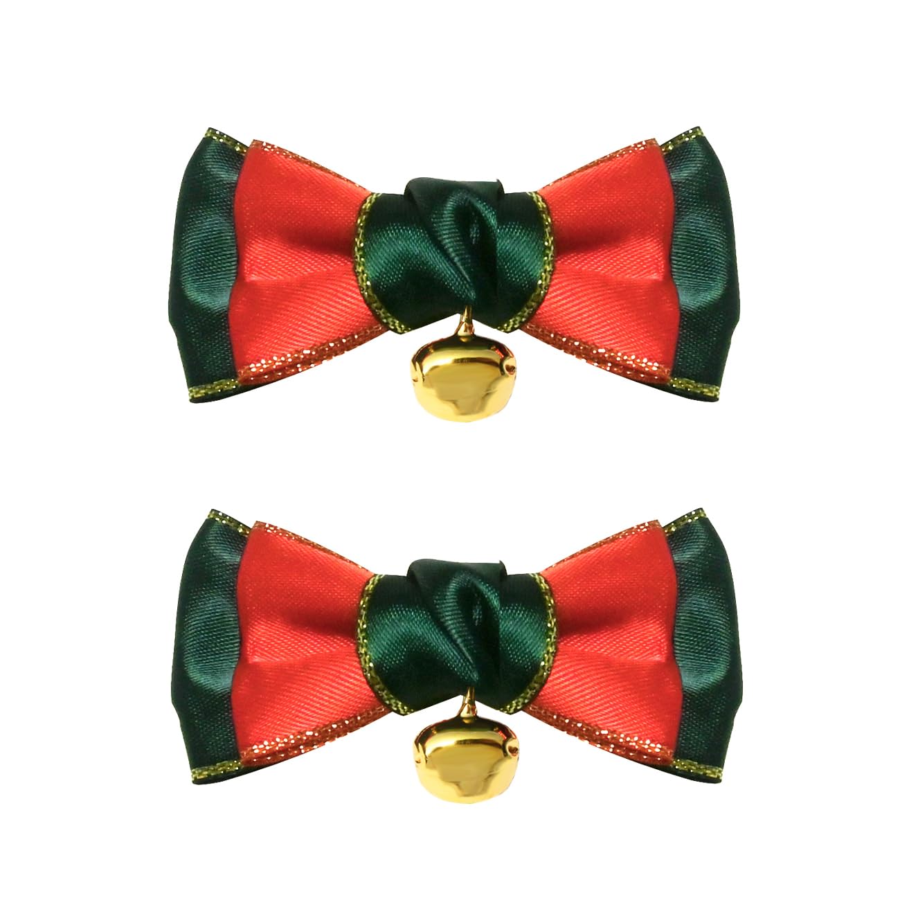 2Pcs Christmas Hair Bows For Girls 3 Inches Red Green Ribbon Hair Accessories Small Xmas Boutique Hair Clips Christmas Bell Hair