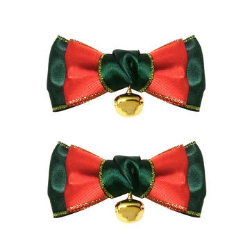 2Pcs Christmas Hair Bows For Girls 3 Inches Red Green Ribbon Hair Accessories Small Xmas Boutique Hair Clips Christmas Bell Hair