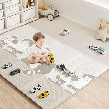 BG-BABYGO Baby Floor Play Mat 47 x47  Baby Playpen Mat, Foldable Baby Girl Playmat, Reversible Waterproof Foam Play Mats for Bab