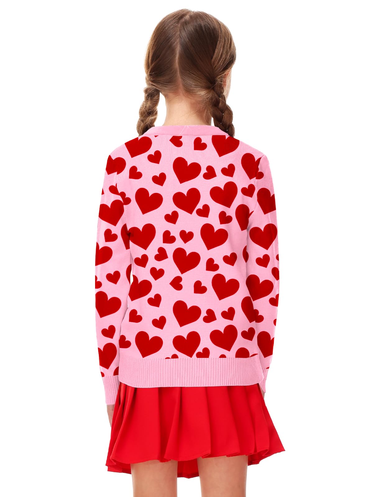 Red Heart Sweater Tops For Girls Valentine Day Love Sweatshirts Unisex Kids Long Sleeve Outfit Pink 5-6 Years