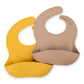 Silicone Bib 2-Pack: Safe, Non-Toxic, Food-Grade. Waterproof, Adjustable Neck Band, Easy-Clean Pouch Catcher. (Mustard/Beige)