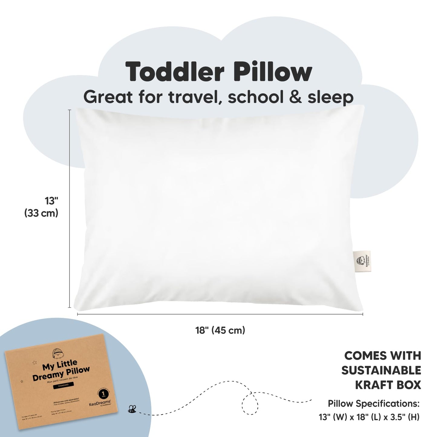 Keababies Toddler Pillow - Soft Organic Cotton Toddler Pillows For Sleeping - 13X18 Small Pillow For Kids - Kids Pillows For Sle