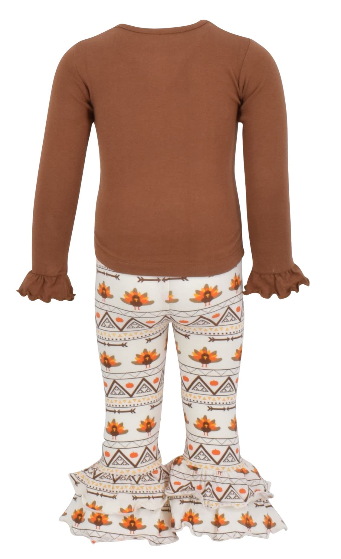 Unique Baby 2 Piece Girls Double Ruffle Leggings And Long Sleeve Shirt Clothes Set Kid And Toddler Girl Thanksgiving Outfit (3 Y