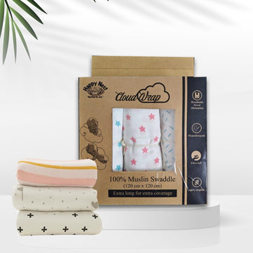 HAPPY NEST NESTLED BY JOY Baby Muslin Swaddle Blanket | Cotton Wrap for Newborn Sleeping Feeding and Resting | Lightweight Fabri