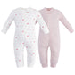 Owlivia Organic Cotton Baby Boy Girl 2 Pack Zip Up Sleep N Play, Footless, Long Sleeve(12-18 Months, Pink Melange+Pink Heart)