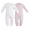 Owlivia Organic Cotton Baby Boy Girl 2 Pack Zip Up Sleep N Play, Footless, Long Sleeve(12-18 Months, Pink Melange+Pink Heart)