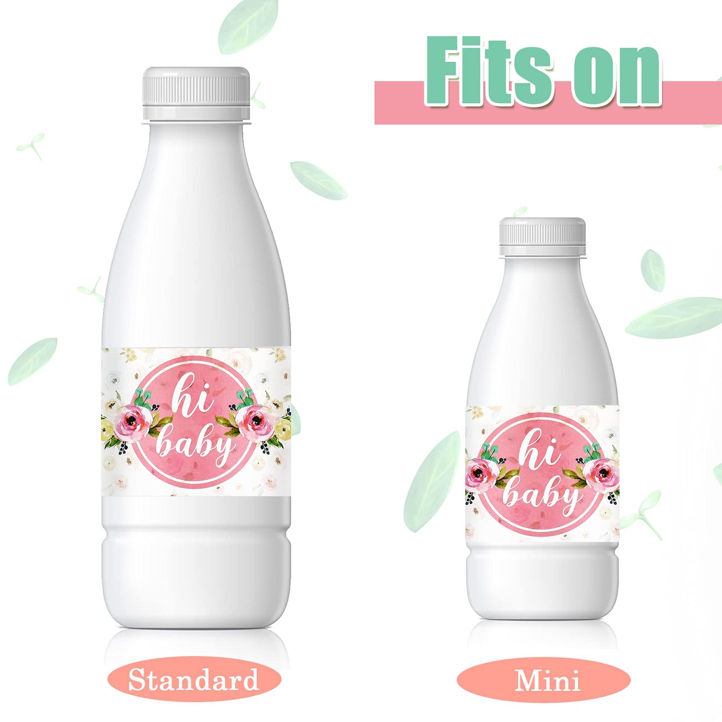 Zonon 48 Pieces Pink Baby Shower Water Bottle Labels Floral Baby Shower Decorations Waterproof Water Bottle Stickers Wrappers Fo