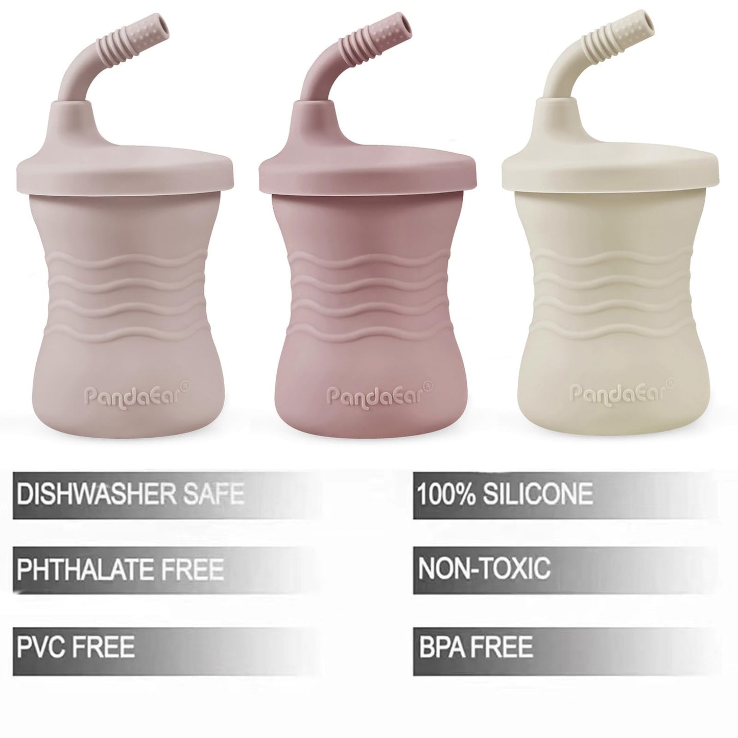 Pandaear 3 Pack Silicone Baby Training Cup, Straw Cups,Shatterproof Toddler Sippy Cups Drinking Sippy Cups For Baby And Toddler