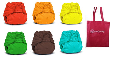 Rumparooz One Size Cloth Diaper Covers, 6 Pack, Gender Neutral Colors With Reusable Dainty Baby Bag Bundle (Snap) (Neutral Color
