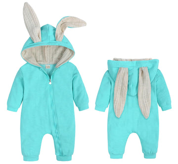 Agqt Baby Boys Bunny Costume 1St Easter Outfit Halloween Animal Costume One Piece Romper Rabbit Ear Bodysuits Hoodie Light Blue