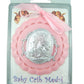 Moulded Acrylic Pink Crib Medal With Guardian Angel For Baby Girl Nursery Decor, 3 1/2 Inch