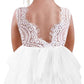 2Bunnies Girl Beaded Peony Lace Back A-Line Tiered Tutu Tulle Flower Girl Dress (White Short Sleeveless, 5)