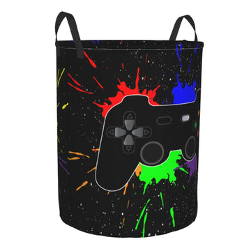 Gbuzozie 62L Round Laundry Hamper Game Joystick Storage Basket Waterproof Coating Organizer Bin For Nursery Clothes Toys