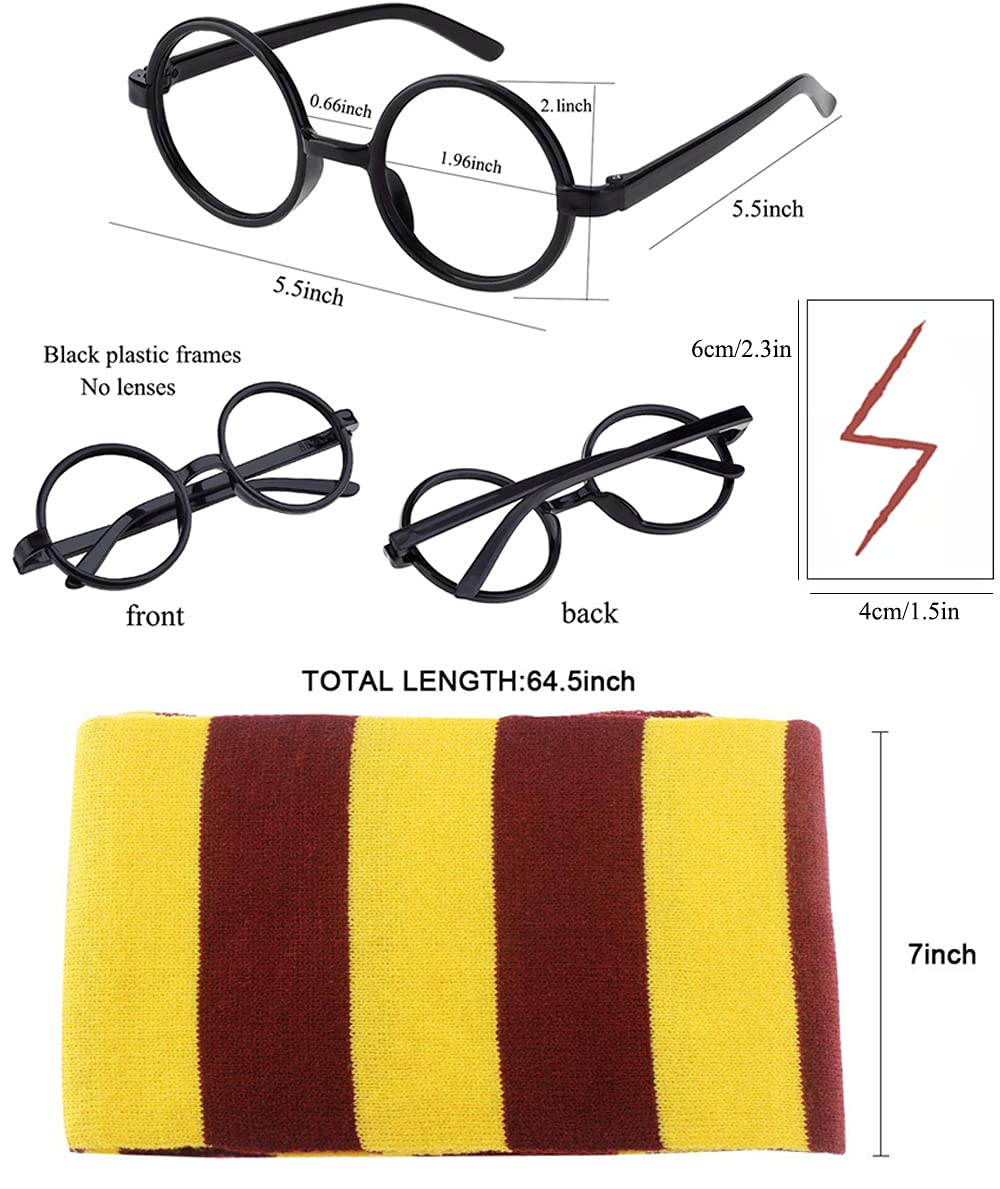 13Pcs Novelty Scarf Wizard Glasses Wand Lightning Bolt Tattoos Cosplay Set Dress Up Costume Accessories Halloween Birthday Gifts