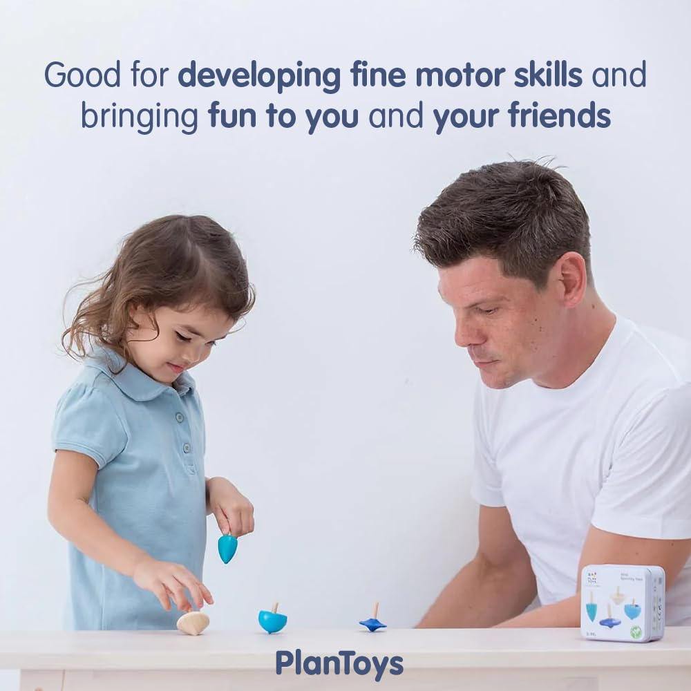 Plantoys Wooden Spinning Tops (4132) | Sustainably Made From Rubberwood And Non-Toxic Paints And Dyes | Planmini Collection