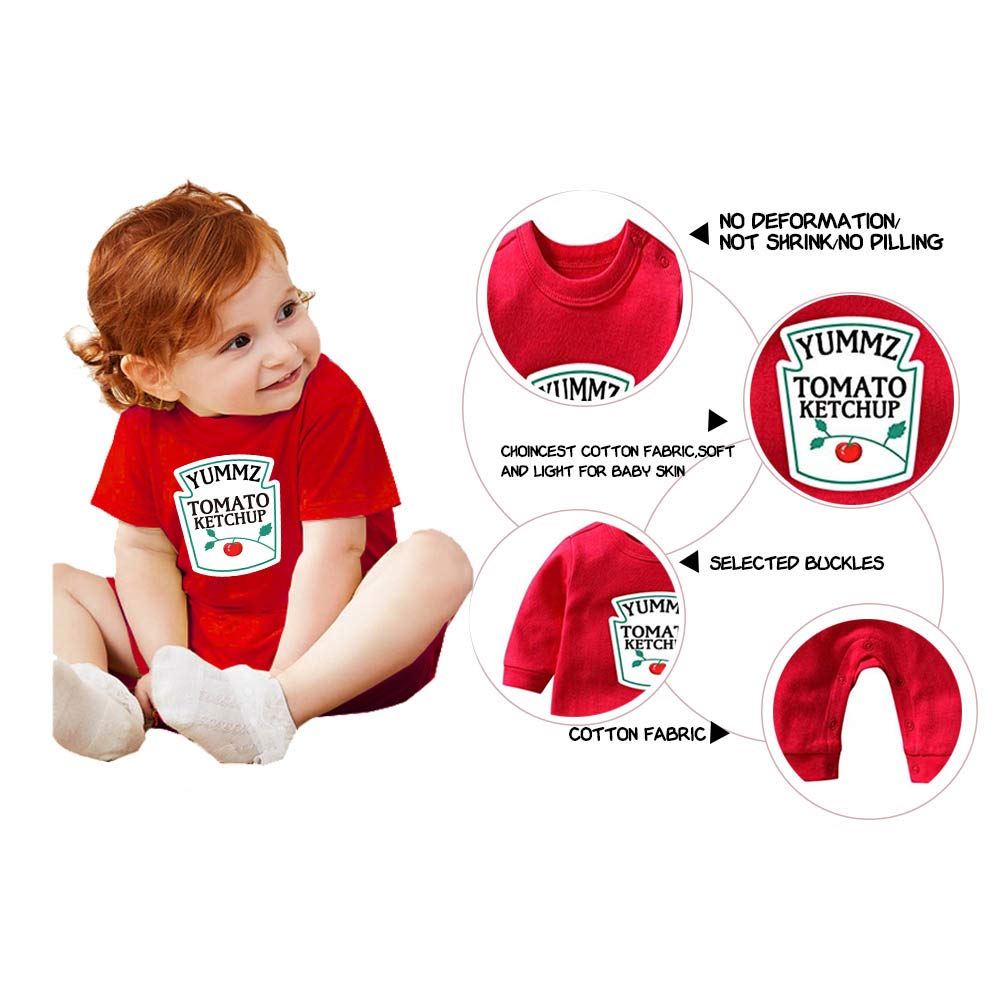 Ysculbutol Baby Twins Bodysuit Yummz Tomato Ketchup Mustard Twin Set Infant Girls Romper Baby Boys Outfits (Km-S6M Twins)