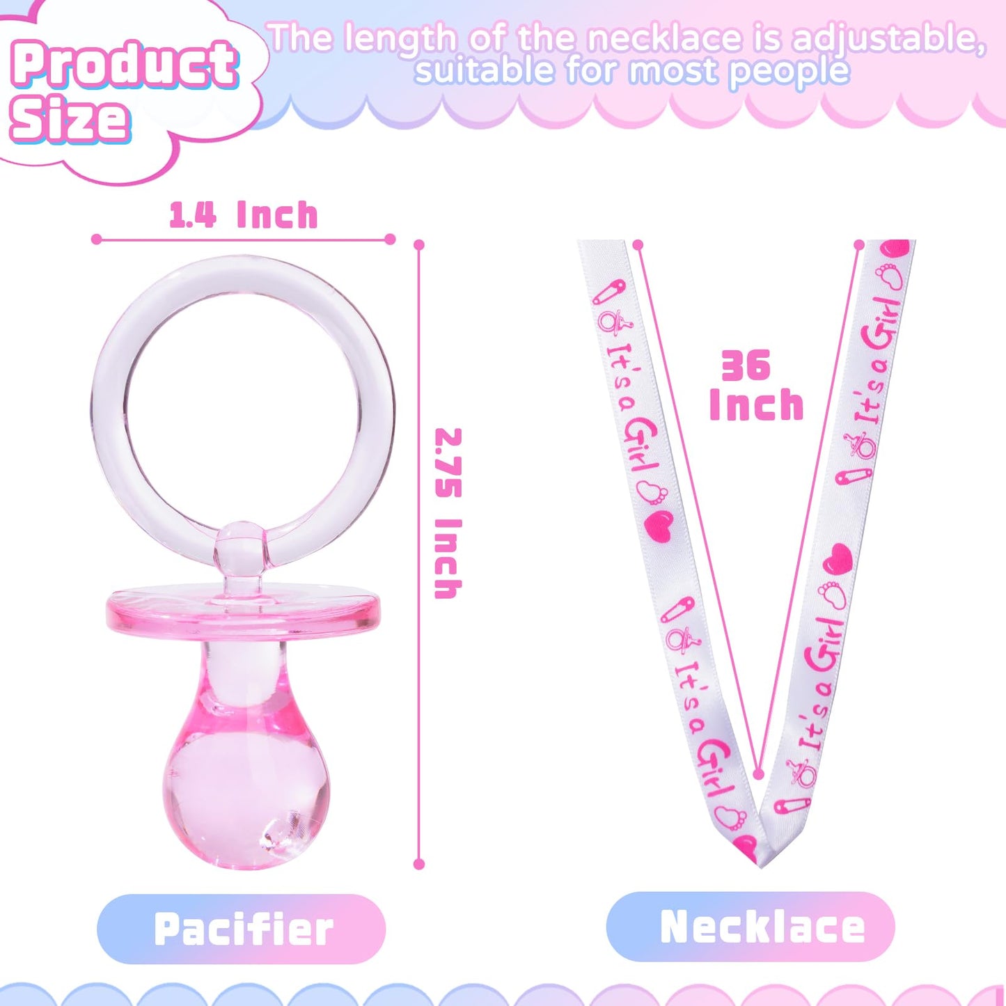 36 Baby Shower Pacifiers Necklace, Acrylic Pacifier Necklace, Pacifier Necklace For Baby Shower Boys Girls Party Favors Charm/Ge