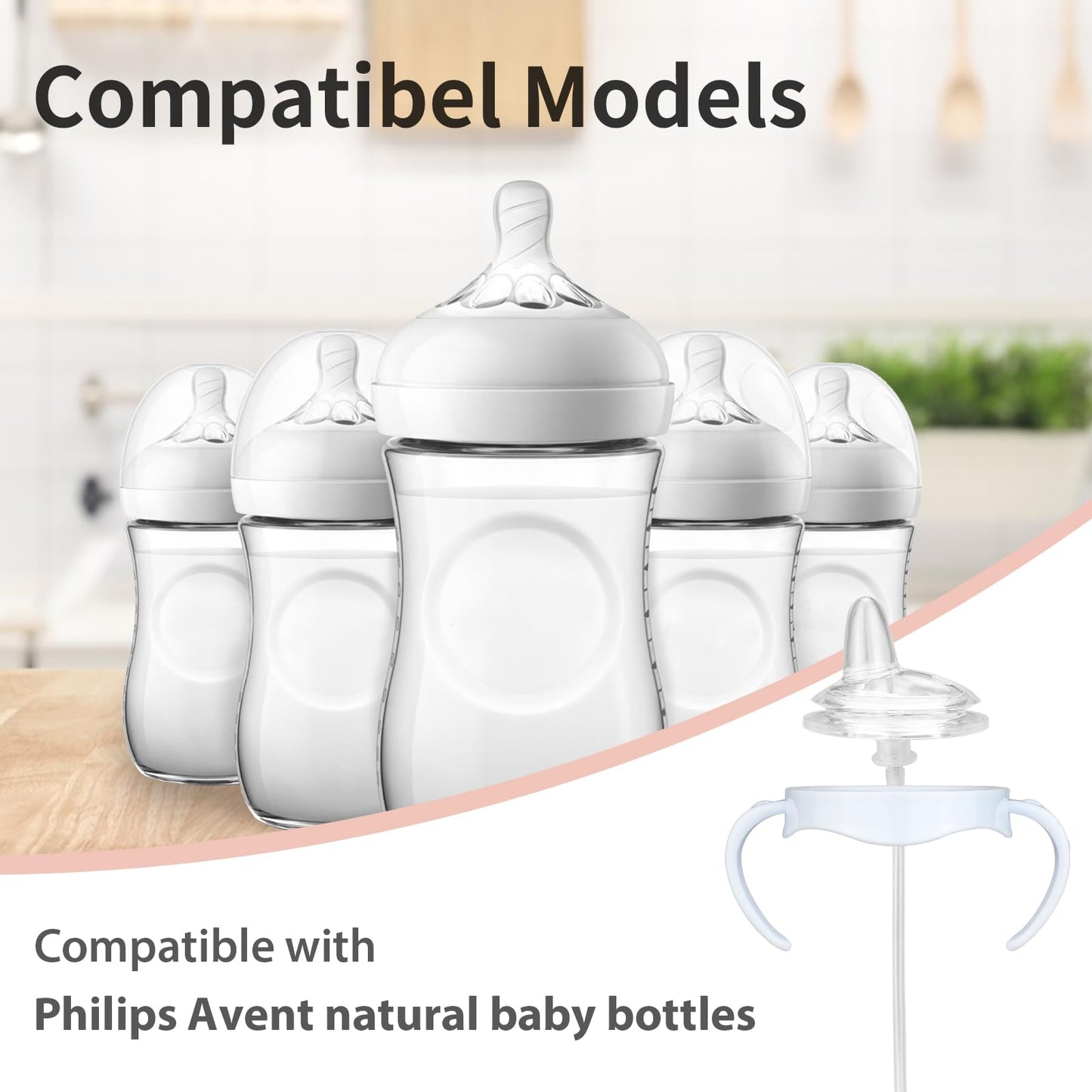 Sippy Cup Conversion Kit Compatible With Philips Avent Natural Baby Bottle, Transition Kit From Bottles, 4 Soft Sippy Nipples, 2