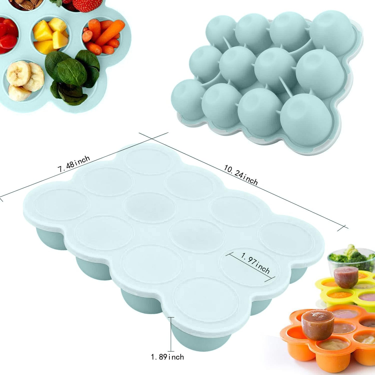 Samuelworld Baby Breast Milk And Food Storage Container, 12 Portions X 2.5Oz, Stackable Food Grade Silicone Tray With Clip-On Ha