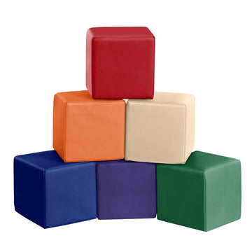 Foam Building Toys for Toddlers: 6Pcs Waterproof PU Leather Soft Foam Blocks - Colorful Large Stacking Blocks - Early Learning C
