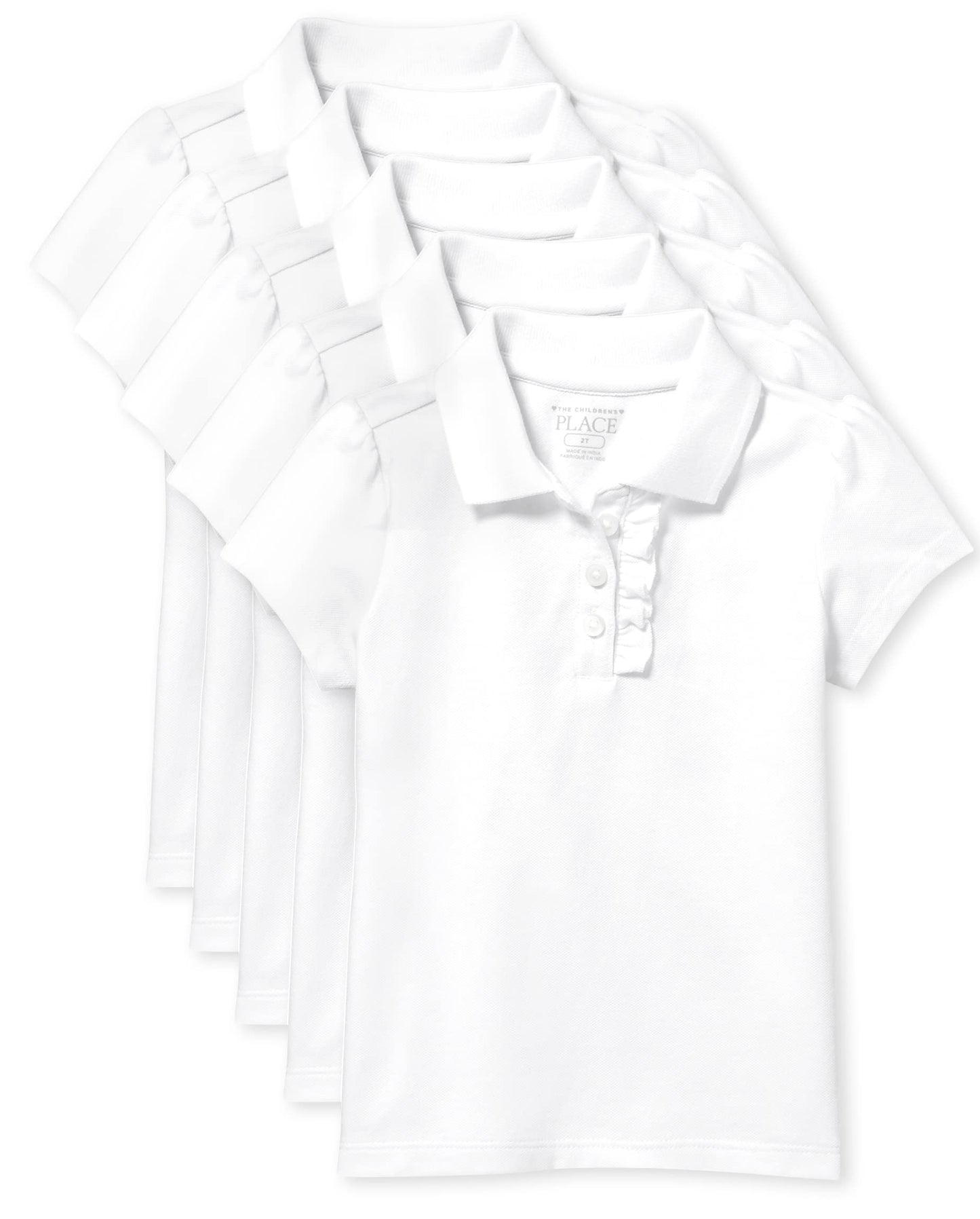 The Children'S Place Baby Girls And Toddler Girls Short Sleeve Ruffle Pique Polo, White, 3T