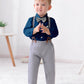 Disaur Toddler Boy Wedding Outfits Long Sleeve Dark Blue Grey Dress Shirt Bow Tie Suspender Pants Baptism Outfits For Boys 12 Mo
