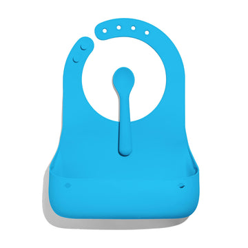 Avanchy Silicone Baby Bibs, Waterproof, Adjustable, BPA Free, Soft Unisex Set for Toddlers with Matching Spoon, Blue